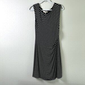 Ann Taylor Loft Dress Womens Size S Black White Striped Ruched Knit Stretch